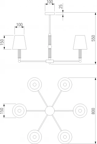 Потолочная люстра Wi-Fi на штанге Eurosvet Conso 60145/6 латунь (220V, управление смартфоном, голосовое управление, умный дом - Minimir Home, Алиса, Маруся, Салют)