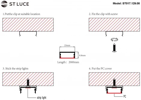 Накладной алюминиевый профиль с рассеивателем ST Luce ST017.129.08