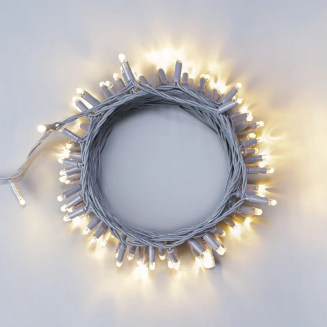 Гирлянда Нить 10м тепло-белая 24В, 100 LED, провод серый каучук 2,3мм, IP65 Laitcom ECO100-5-1WW