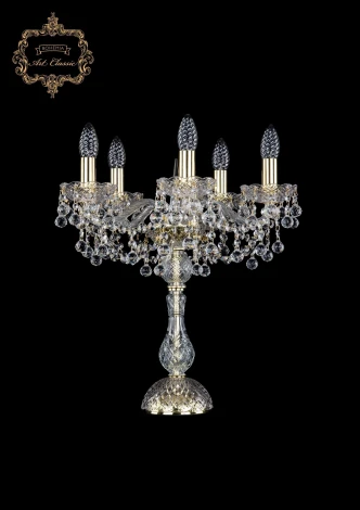 Интерьерная настольная лампа Art Classic 12.26 12.26.5.141-45.Gd.B (220V, хрусталь, подвески, подсвечник, свеча)