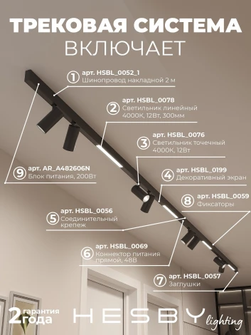 Трековая система в сборе магнитная накладная 48V 144W Hesby Lighting ElDeko HSBL_kompl_E005_NI4B4K