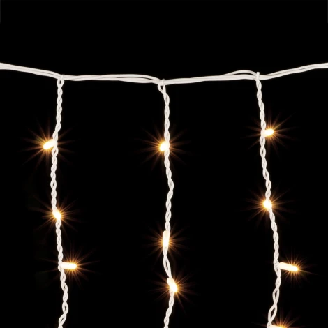 Гирлянда Бахрома 3,2 x 0,9 м Тепло-Белая с Мерцанием Белого Диода 220В, 168 LED, Провод Белый Каучук, IP65