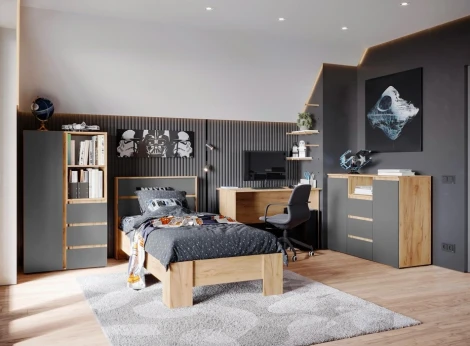 Комод Элла КМ 1 (Элла КМ 01 серый графит / дуб крафт золото) Woodville арт.586664