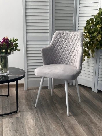 Стул M-City HERMAN 360 град. BM-4 СВЕТЛО-СЕРЫЙ, велюр / белый каркас