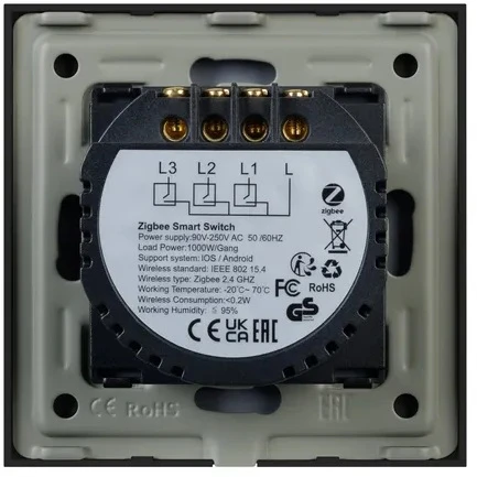 Выключатель сенсорный SWT-OMALI-S03-ZB-BK (250V, 10A, Zigbee) (Arlight, Стекло) 050046
