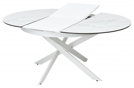 Стол TRENTO 120 HIGH GLOSS STATUARIO Белый мрамор глянцевый, керамика/ белый каркас