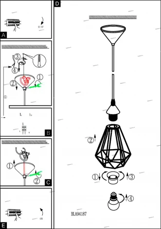 Подвесной светильник Eglo Tarbes 94187 (220V, на проводе)