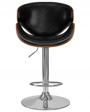 Стул барный DOBRIN KARTER (коричневое дерево, чёрный) 4905-LMZ KARTER, цвет сиденья черный, каркаса коричневое основания хром