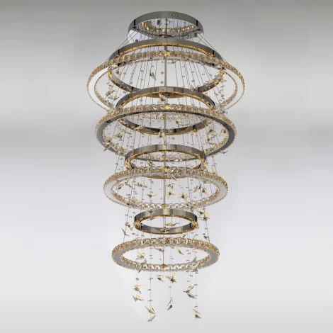 Подвесная люстра каскадная Citilux Etera CL322090 (регулировка яркости, LED, подвески, пульт управления, на тросе, кольцо, бабочки)