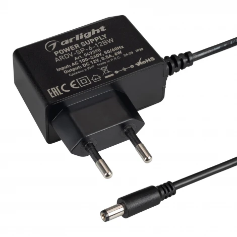 Блок питания ARDV-SP-6-12BW (12V, 0.5A, 6W) (Arlight, Адаптер, 5 лет) 049390