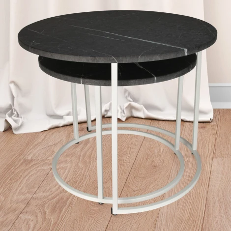 Стол журнальный МеталлАрт М001 черный мрамор/белый Mebelik 009485