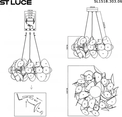Светильник подвесной ST Luce SL1518.303.06 Латунь/Белый G9 6*5W 4000K (220V, на тросе)