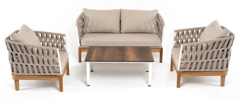 "Диего" лаунж-зона 4-местная плетеная из роупа со столиком "Канны" цвета "дуб", основание дуб, роуп бежевый 4SIS арт.УТ-00007272