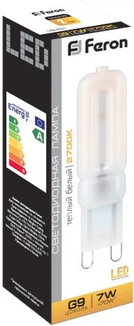 Лампочка светодиодная капсульная белая колба G9 7 Вт 2700K теплое белое свечение Feron 25755