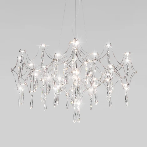 Подвесной светодиодный светильник с хрусталем и регулировкой цветовой температуры Bogate's Tense 443/1 хром (220V, подвески, пульт управления, на тросе)