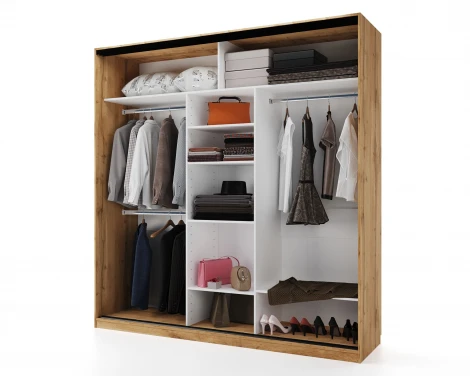 Шкаф-купе,184*60, Дуб вотан, Серый с зеркалом МАМА SLIM 102207