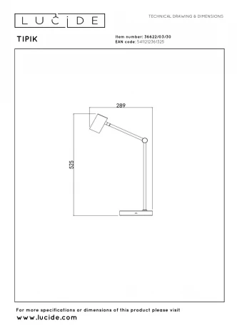 Настольная лампа светодиодная с выключателем Lucide Tipik 36622/03/30
