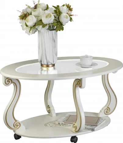 Стол журнальный Овация (С) на колесах слоновая кость/золото Mebelik арт.006754
