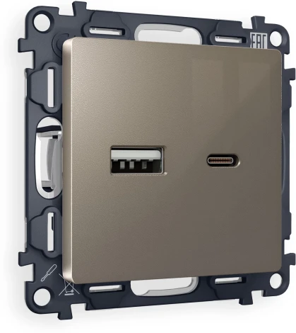 Комплект механизма Ambrella Volt розетки ALFA MA641010 Темная бронза матовый 2USB A+C 20W быстрая зарядка QUANT