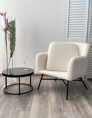 Кресло SHEEP NINI-01 Белый, teddy / черный каркас М-City