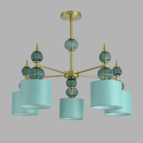 Потолочная люстра на штанге Lumion Mikimito 8419/5 бронза/зеленый, металл/текстиль E27 5*40W 220V