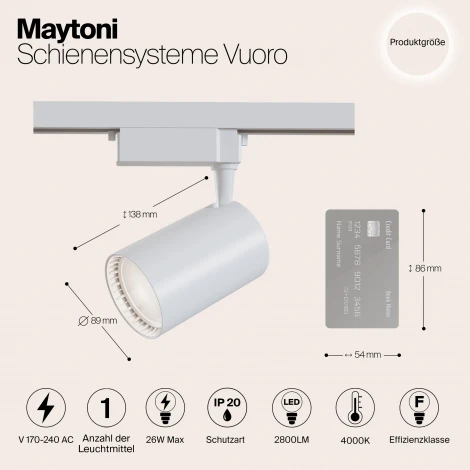 Трековый светильник Vuoro Unity 4000K 26Вт LED (однофазный) Maytoni Technical TR003-1-30W4K-W