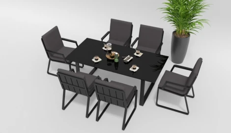 Обеденная группа Gardenini Voglie (Алюминий,Закаленное стекло,Ткань/Темно-серый,Антрацит,Черный) DVGL.010518.C1