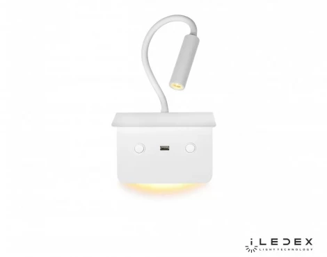 Бра с полкой на гибкой ножке для чтения с usb iLedex Support 7031C WH (220V, выключатель)
