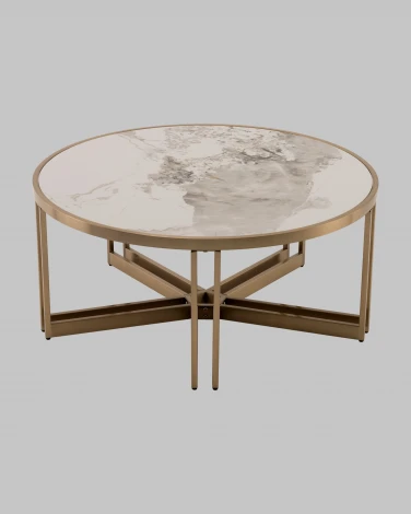 Журнальный столик Stool Group Алиада 90х90 см светлая керамика сталь шампань арт.УТ000040353