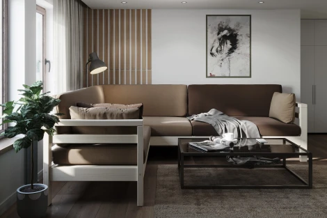 Диван Arsko Домино У беленый дуб велюр светло-коричневый/темно-коричневый