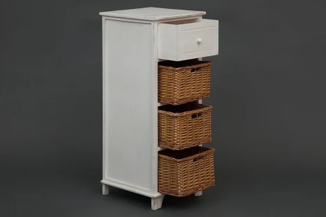 Тумба с 3 корзинами и ящиком Secret De Maison OISELET 4 ( mod. HX16-009 NS ) butter white (слоновая кость) (дерево павловния, мдф)