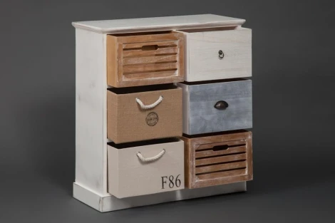 Тумба с 6 ящиками Secret De Maison MARITIME 6 ( mod. HX16-006NS ) butter white/navy design (дерево павловния, мдф)