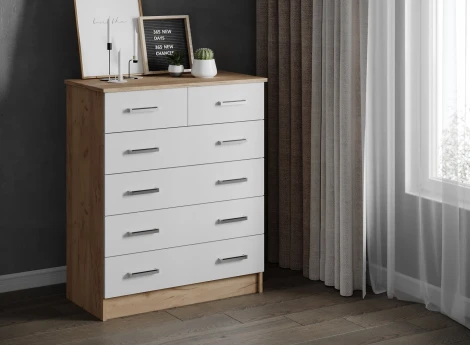 Комод ТЭКС большой Катрин 5, дуб крафт золотой/белый