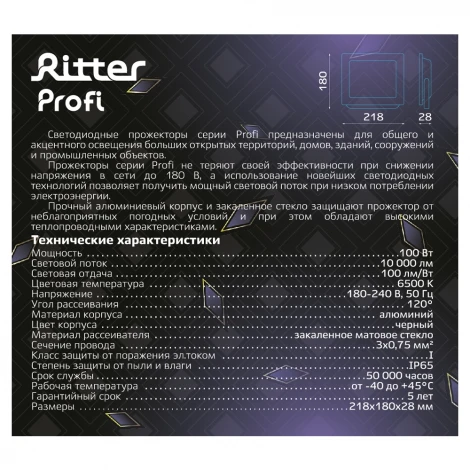 Прожектор уличный светодиодный Ritter PROFI53410 9 PROFI 53410