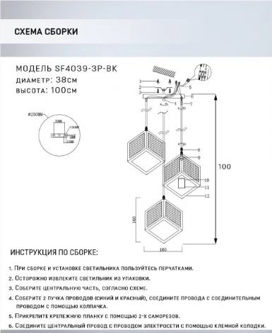 Подвесной светильник Seven Fires Biern SF4039/3P-BK
