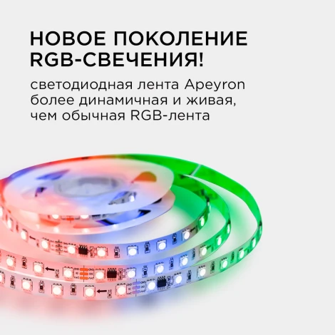 Комплект адресной светодиодной ленты 24В 14,4Вт/м SMD5050 60д/м IP20 ширина подложки 10мм(белая) 2м, RGB с аксессуарами Apeyron 10-91