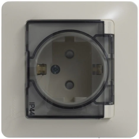 Розетка встраиваемая с заземлением, шторками и крышкой (бежевый) IP44 Systeme Electric Glossa GSL000248
