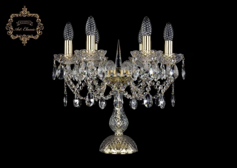 Интерьерная настольная лампа Art Classic 12.21 12.21.6.141-37.Gd.Sp (220V, хрусталь, подвески, подсвечник, свеча)
