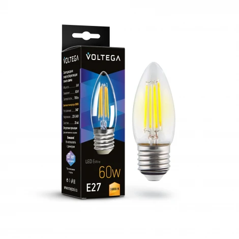 Светодиодная лампа 6W 3000K E27 Voltega Candel matt 6W 7208