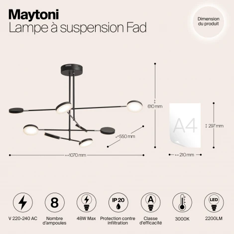 Потолочная люстра на штанге Maytoni Fad MOD070PL-L48B3K (LED, 220V)