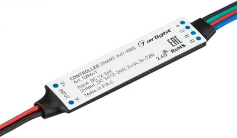 Контроллер SMART-K47-RGB (12-24V, 3x1A, 2.4G) (IP20 Пластик) 028441 Arlight