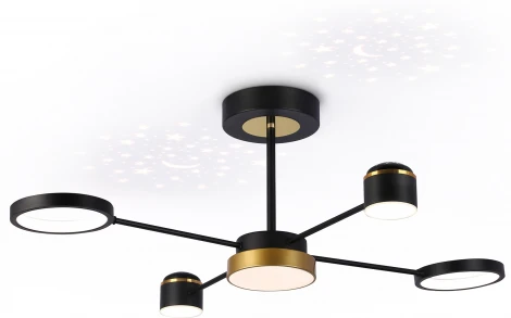 Потолочная люстра на штанге светодиодная с пультом Ambrella Comfort FL51632 (регулировка яркости, 220V, круглые, звездное небо, проекция)