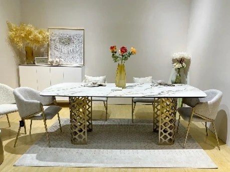 Стол CHIAVARI 220 KL-188 Контрастный мрамор матовый, итальянская керамика / Шампань М-City