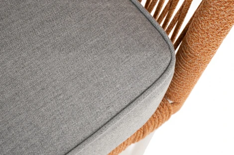 "Канны" диван 2-местный плетеный из роупа, каркас алюминий светло-серый (RAL7035) муар, роуп оранжевый меланж круглый, ткань светло-серая 4SIS арт.УТ-00009475