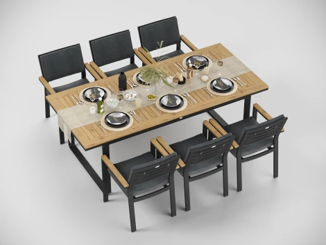 Обеденная группа Gardenini Premium Voglie (Алюминий,Ткань,Тик/Темно-серый,Светлое дерево) арт.DPVGL.010822.C4