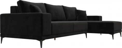 Диван угловой Льюес правый (Черный/Велюр) Лига Диванов арт.122401