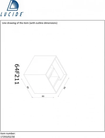 Настенный светильник Lucide Xia 17293/02/30 (LED, 220V, куб, IP54)