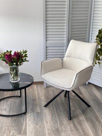 Стул M-City VIRS 360 град. поворот. с возвратом, EDELWEISS#1 белый, букле/ JC531-7 беж/ Черный