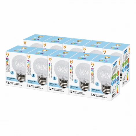Лампочка светодиодная E27 1Вт Volpe DÉCOR COLOR LED-D45-1W/6000K/E27/CL/C PINEAPPLE SET10