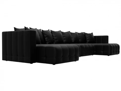 Диван П-образный Лига-052 НПБ Лонг (ЛДСП,Брус,Фанера/Пластик/Экокожа/Черный) Лига Диванов 129920